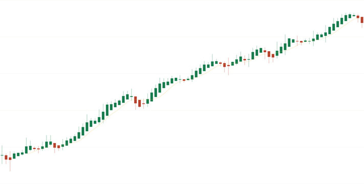 Rising bullish stock market candlestick chart showing positive financial growth trends, isolated on transparent background for professional trading analysis, investment reports, and digital business g