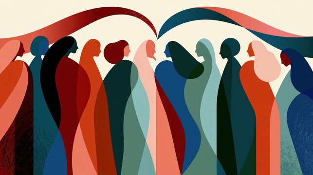Abstract Colorful Diverse Crowd Silhouettes in Unity