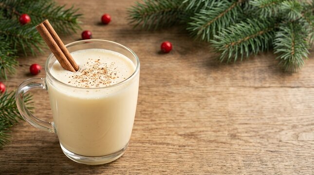 A holiday beverage visualization showing homemade white holiday eggnog with cinnamon stick for christmas and drink concepts 3D render homemade white holiday eggnog homemade white holiday eggnog with