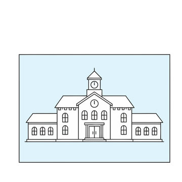 Outline of a building with a clock tower
