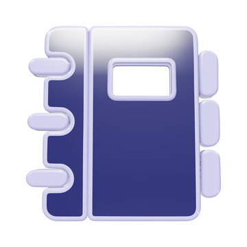 Glossy blue address book icon with tabs for organizing contacts and information isolated on a clean white background isolated on a transparent background