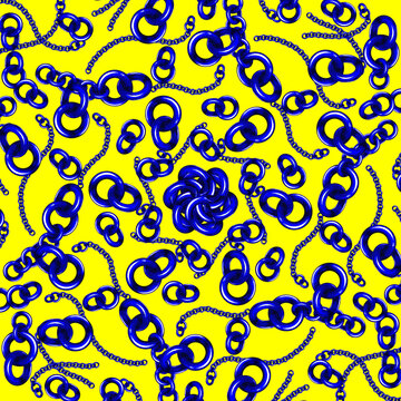 Blue chain pattern on bright yellow surface Fabric yellow pattern blue links