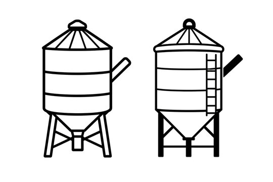 silo icon set line and solid style, black silhouette isolated on white background