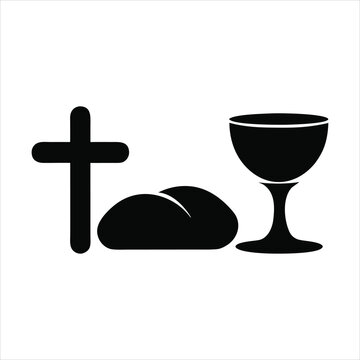 Christian cross bread loaf and chalice communion symbols silhouette