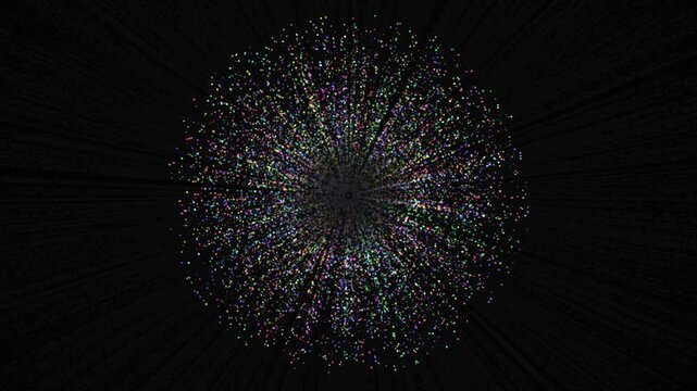 Abstract colorful particle explosions on black background