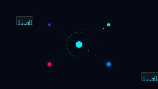 Futuristic digital hud data visualization animation with glowing nodes