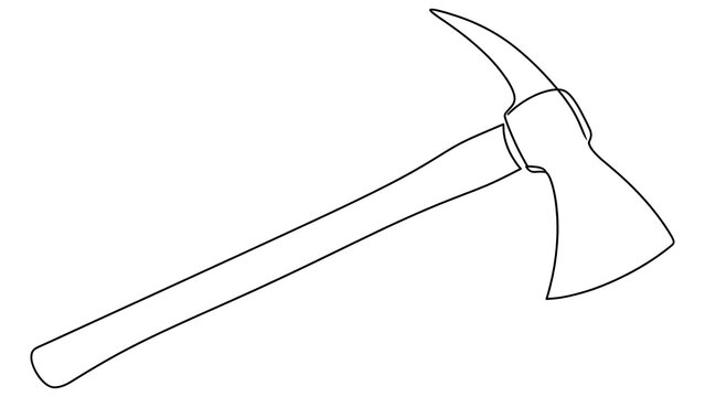 Simple hand drawn axe illustration white background.
