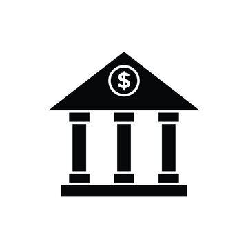 A classic bank icon typically depicts a small, classical Greek or Roman-style building featuring a triangular pediment supported by vertical columns