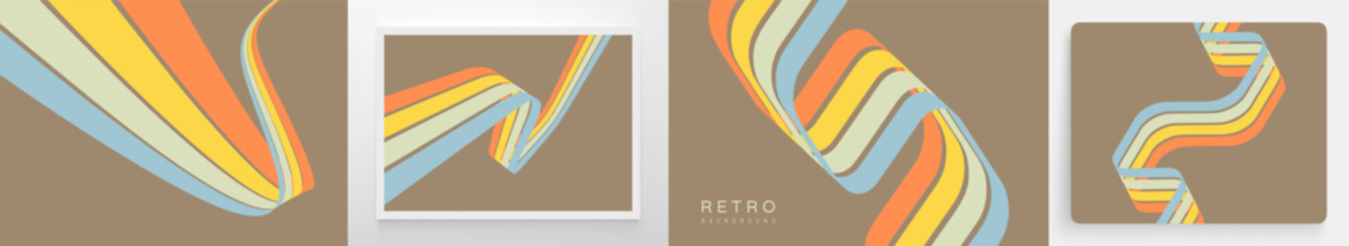 A retro 1970s-style background. Colorful lines. Abstract, dynamic curved ribbons. Designed for posters or banners for sports competitions and races. A collection of vector illustrations.