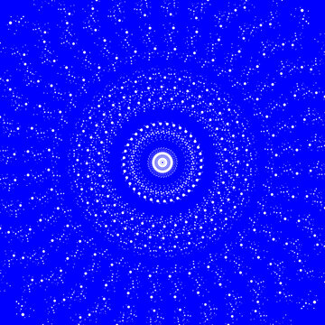 Abstract blue mandala pattern with white dots and concentric circular design