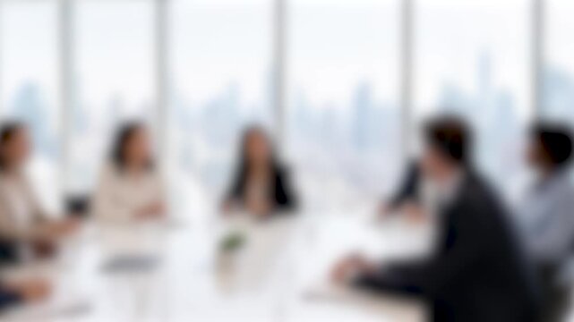 Businesswomen Having Meeting in High-Rise Office, Full Gaussian Blur Abstract
