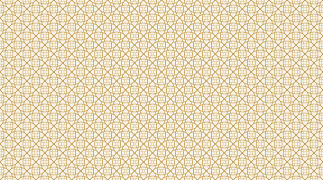 Light gold geometric pattern with intricate interlocking circles and grid lines on a cream background, seamless repeating wallpaper texture