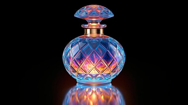 Luxurious Crystal Perfume Bottle with Golden Accents and Fiery Glow