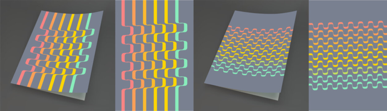 Wavy curved ribbons. Abstract striped background. Abstract dynamic template. Softcover book layout. Cover design template. 3d vector illustration for brochure, planner, notebook or notepad.