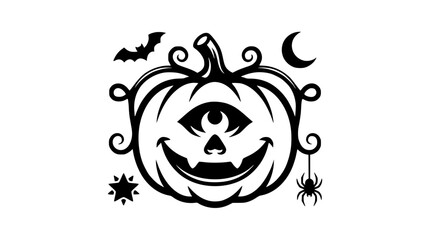Fototapeta premium Classic Halloween Jack O Lantern Pumpkin Spooky Face Black Silhouette Vector Logo