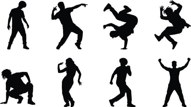 Dynamic Black Silhouette Dance Poses Collection for Creative Vector Illustration Projects