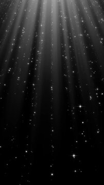 White Light Rays with Sparkling Stars on Black Animation, Glowing Beam with Particle and Glitter for Christmas and Celebration Videos Vertical social media motion background
