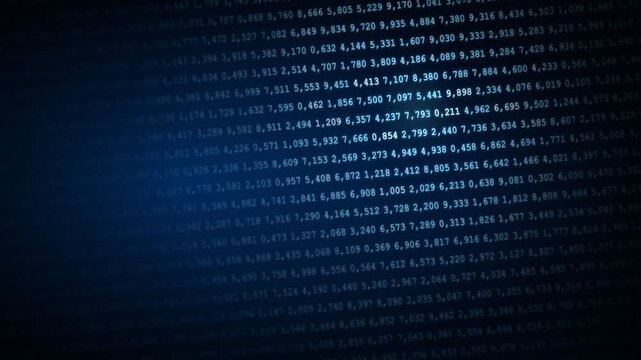 Blue Financial Data Matrix Screen with Moving Focus