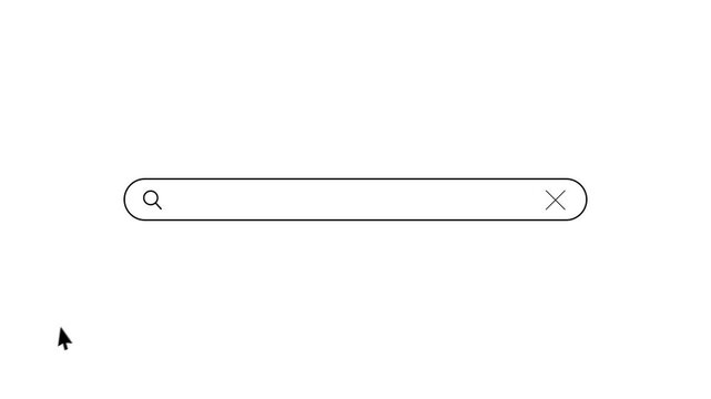 Animation of a web search. Typing into search engine on white background. Search bar icon. Internet web page with search bar, internet search animation
