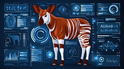 Fototapeta premium Okapi in blue interface and technology display