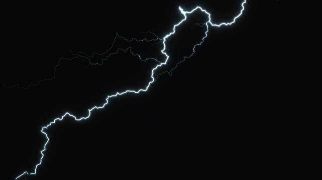 3D render lightning effect A complex, branching lightning bolt illuminating dark night skies with dramatic contrast and intense energy