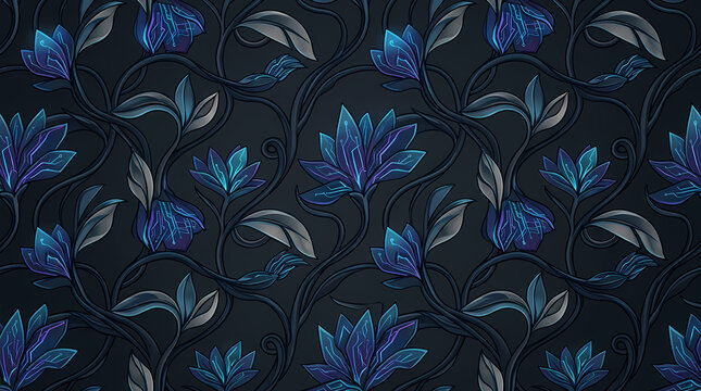 Futuristic Glowing Blue Cyberpunk Flower Pattern Isolated on White with Transparent Background