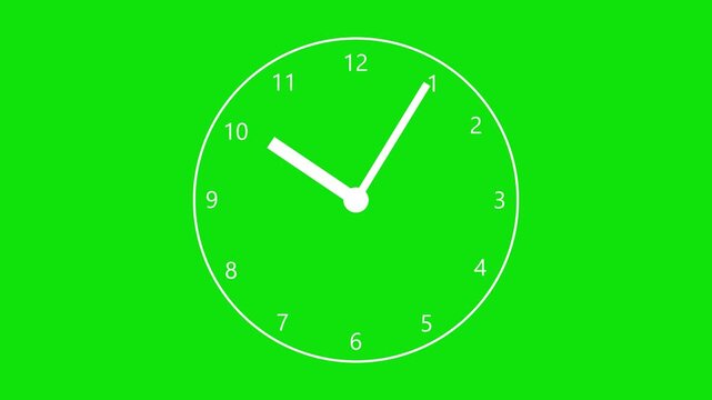 Animated clock. silver watch. Hands of the clock turn quickly. Concept of time, deadline. Looped video. Vector illustration isolated on green background.
