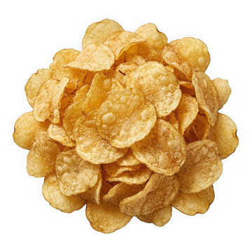 Crispy Potato Chips Piled Naturally, Golden Snack Food Arrangement. Appetizing Texture, Delicious Treat