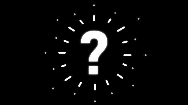 Animated orange symbol of question mark. Radiance from rays around symbol. Looped video. Vector illustration isolated on a white background.