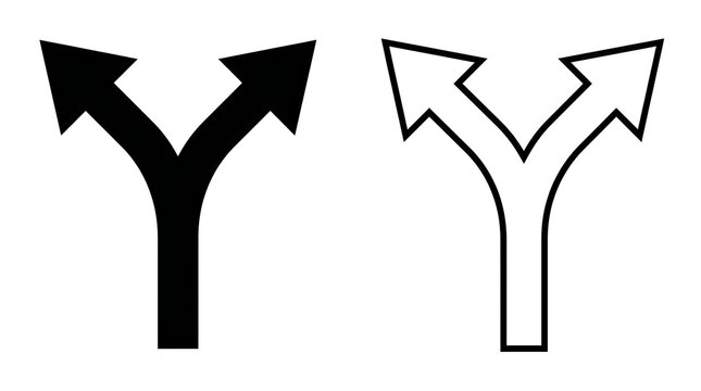 Two directional road split vector icons