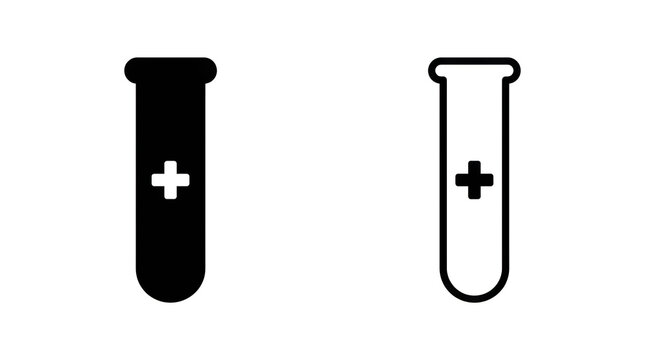 Black and white test tube icon with plus symbol