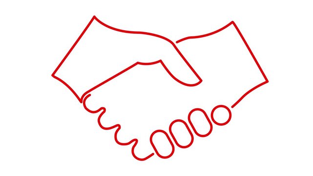 Animated black handshake icon. Concept of deal, agreement, partnership. Vector linear illustration isolated on the white background.