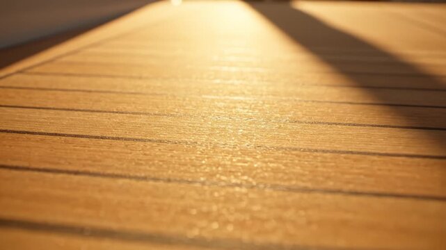 Sunlight Moving Across Teak Wood Decking of a Luxury Yacht at Sunset