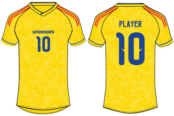 Naklejka premium Sports t-shirt football jersey design flat sketch illustration, Colombia home Football jersey concept with front and back view for Soccer uniform kit