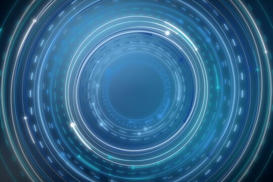 Futuristic digital blue background with concentric light rings and dashed circles for modern data tech display.