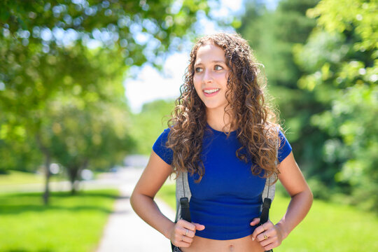 portrait of a teen student in university background
