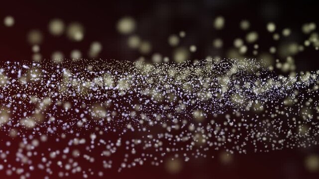 A shimmering ethereal particle stream moving horizontally across a dark background with subtle red texture and diffused light