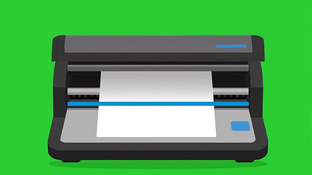 Document scanner scanning paper animation on green screen