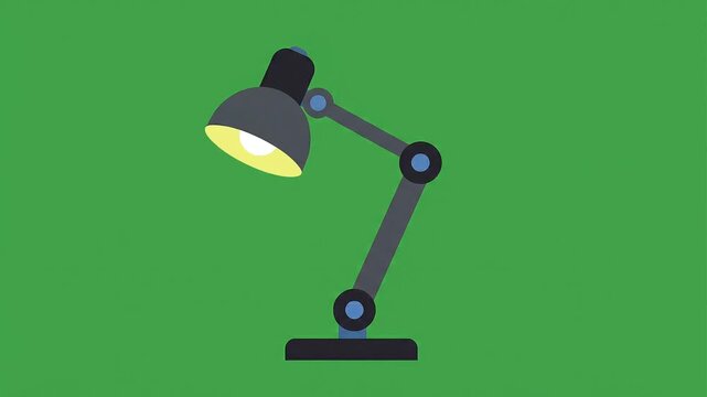 Animated desk lamp nodding and turning on against a green screen