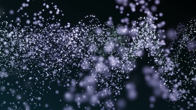 A mesmerizing, ethereal video depicting a dynamic and continuous flow of luminous particles forming intricate wave-like patterns against a velvety black background