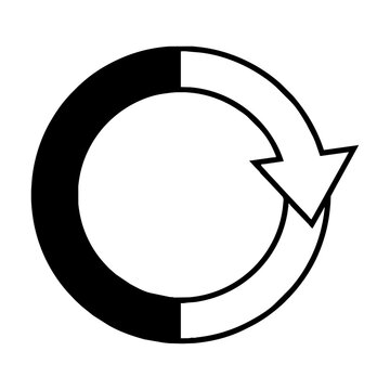 Minimalist reload icon with a circular arrow split into solid black and white halves on a white background, modern interface design concept