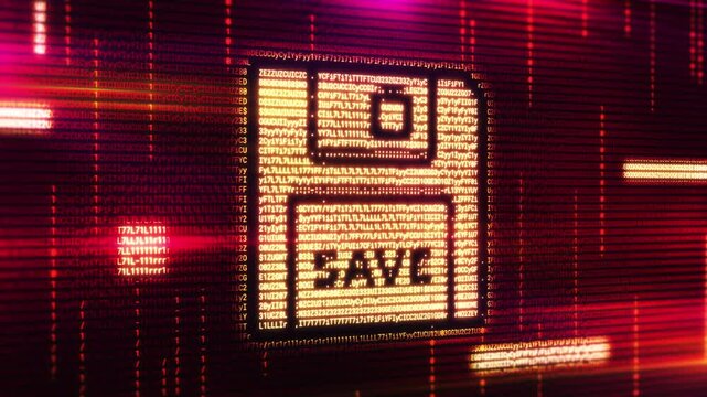 Saving Data on a Vintage Floppy Disk with Computer Code and Digital Storage Concept 4K