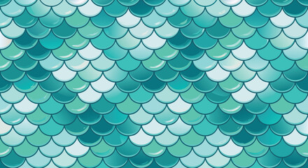 Abstract Seamless Pattern Featuring Stylized Turquoise Mermaid Fish Scales Design for Artistic Digital Backgrounds and Decorative Surface Textures © Manok Mas