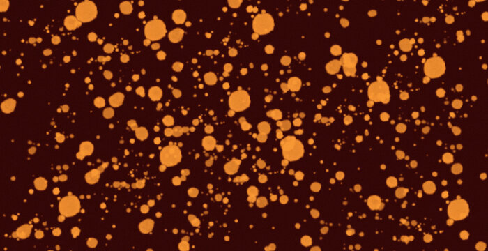 Orange dots float softly against a deep brown backdrop. They vary in size, creating a gentle, scattered motion. The scene feels warm and organic, full of quiet movement. Ideal for backgrounds