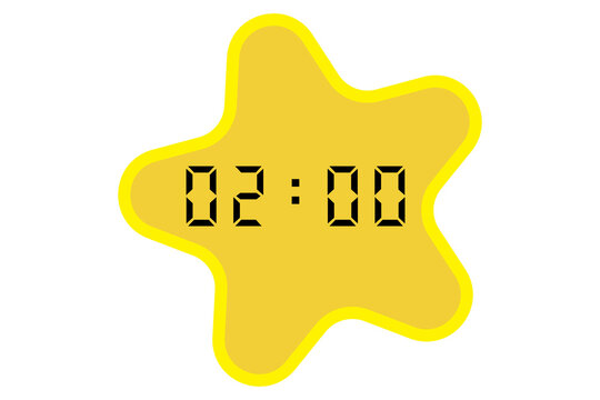 yellow star-shaped digital clock showing 02:00 on a white background