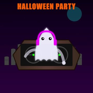 Cute Ghost DJ Playing Music for Halloween Party Animation
