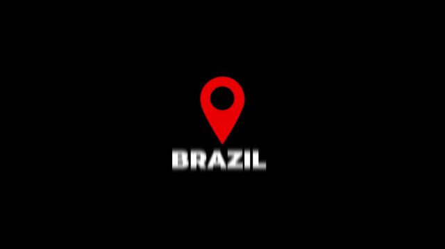 Brazil Location Map Pin on Black Background red pin.4k motion graphics video