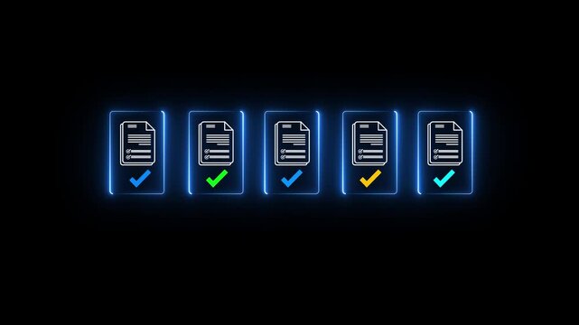 digital procurement workflow concept showing a hand selecting invoice documents with verification icons. Suitable for ERP software, B2B purchase management and paperless approval systems.4k