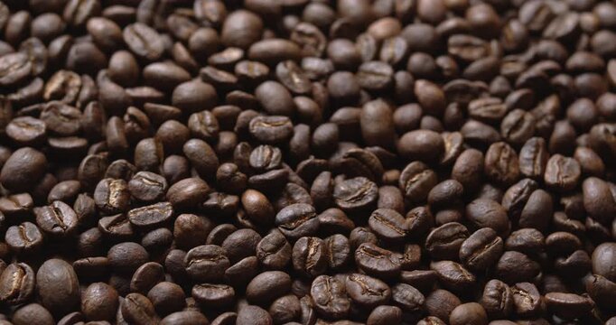 Close up macro coffee beans detailed roasted grains texture bokeh