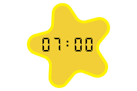 yellow star-shaped digital clock showing 07:00 on a white background
